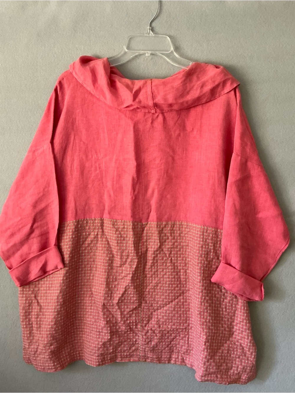 Match Point Linen Tunic Top M Lagenlook Boho Cowl Neck Pink Orange Boxy USA - Picture 8 of 8